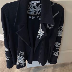 Chico's navy blue Embroidered Jacket